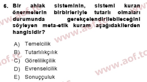 2018 Adalet Meslek Etiği Arasınav 6. Çıkmış Sınav Sorusu