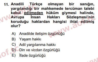 2016 İnsan Hakları ve Kamu Özgürlükleri Final 11. Çıkmış Sınav Sorusu