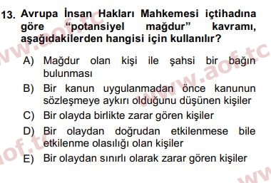 2016 İnsan Hakları ve Kamu Özgürlükleri Final 13. Çıkmış Sınav Sorusu