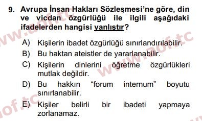 2016 İnsan Hakları ve Kamu Özgürlükleri Final 9. Çıkmış Sınav Sorusu