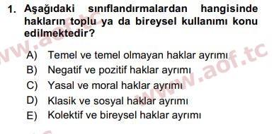 2017 İnsan Hakları ve Kamu Özgürlükleri Arasınav 1. Çıkmış Sınav Sorusu