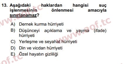 2017 İnsan Hakları ve Kamu Özgürlükleri Arasınav 13. Çıkmış Sınav Sorusu