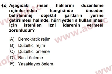 2017 İnsan Hakları ve Kamu Özgürlükleri Arasınav 14. Çıkmış Sınav Sorusu