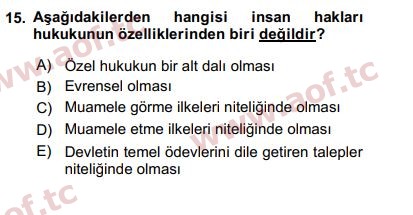 2017 İnsan Hakları ve Kamu Özgürlükleri Arasınav 15. Çıkmış Sınav Sorusu