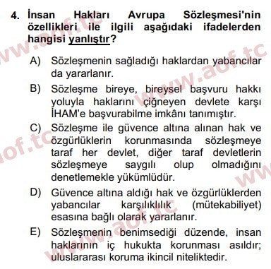 2017 İnsan Hakları ve Kamu Özgürlükleri Arasınav 4. Çıkmış Sınav Sorusu