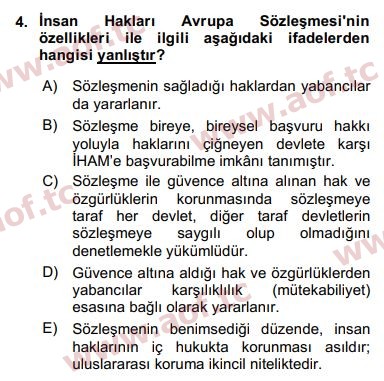 2017 İnsan Hakları ve Kamu Özgürlükleri Arasınav 4. Çıkmış Sınav Sorusu