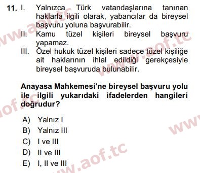 2017 İnsan Hakları ve Kamu Özgürlükleri Final 11. Çıkmış Sınav Sorusu