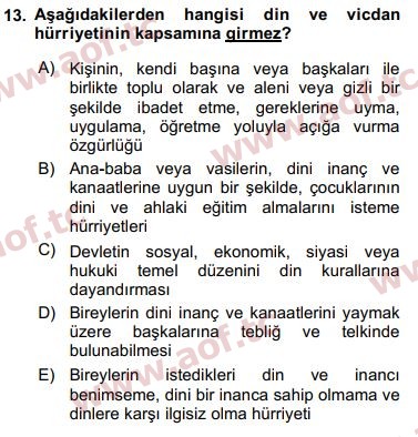 2017 İnsan Hakları ve Kamu Özgürlükleri Final 13. Çıkmış Sınav Sorusu
