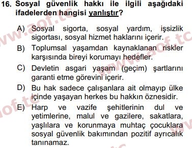 2017 İnsan Hakları ve Kamu Özgürlükleri Final 16. Çıkmış Sınav Sorusu