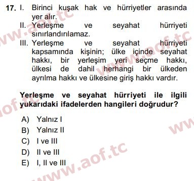 2017 İnsan Hakları ve Kamu Özgürlükleri Final 17. Çıkmış Sınav Sorusu