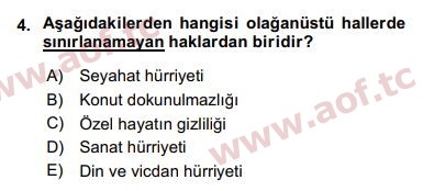 2017 İnsan Hakları ve Kamu Özgürlükleri Final 4. Çıkmış Sınav Sorusu