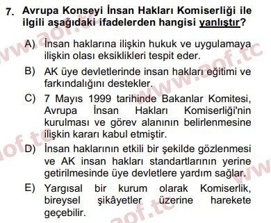 2017 İnsan Hakları ve Kamu Özgürlükleri Final 7. Çıkmış Sınav Sorusu