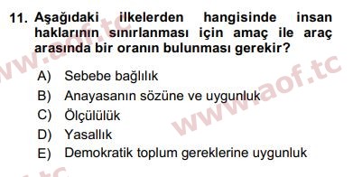 2018 İnsan Hakları ve Kamu Özgürlükleri Arasınav 11. Çıkmış Sınav Sorusu