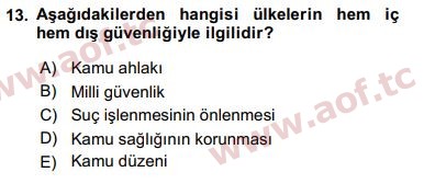 2018 İnsan Hakları ve Kamu Özgürlükleri Arasınav 13. Çıkmış Sınav Sorusu