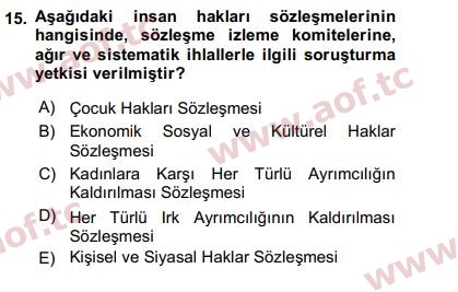 2018 İnsan Hakları ve Kamu Özgürlükleri Arasınav 15. Çıkmış Sınav Sorusu