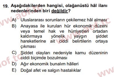 2018 İnsan Hakları ve Kamu Özgürlükleri Arasınav 19. Çıkmış Sınav Sorusu