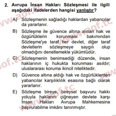 2018 İnsan Hakları ve Kamu Özgürlükleri Arasınav 2. Çıkmış Sınav Sorusu