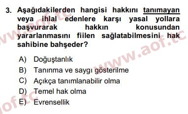 2018 İnsan Hakları ve Kamu Özgürlükleri Arasınav 3. Çıkmış Sınav Sorusu