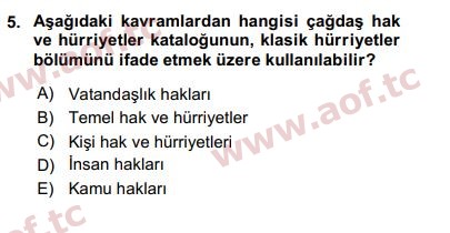 2018 İnsan Hakları ve Kamu Özgürlükleri Arasınav 5. Çıkmış Sınav Sorusu