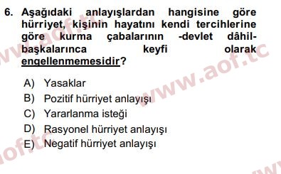 2018 İnsan Hakları ve Kamu Özgürlükleri Arasınav 6. Çıkmış Sınav Sorusu