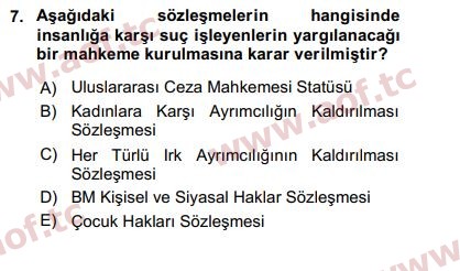 2018 İnsan Hakları ve Kamu Özgürlükleri Arasınav 7. Çıkmış Sınav Sorusu