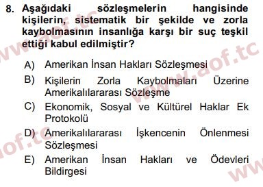 2018 İnsan Hakları ve Kamu Özgürlükleri Arasınav 8. Çıkmış Sınav Sorusu