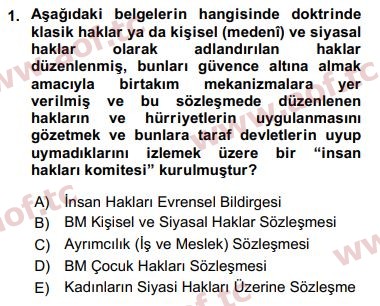 2019 İnsan Hakları ve Kamu Özgürlükleri Arasınav 1. Çıkmış Sınav Sorusu