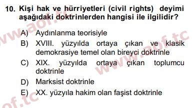 2019 İnsan Hakları ve Kamu Özgürlükleri Arasınav 10. Çıkmış Sınav Sorusu