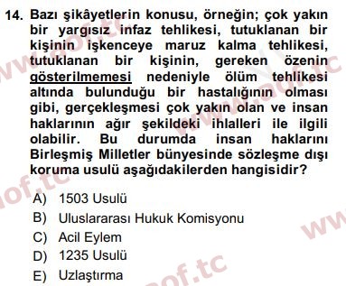 2019 İnsan Hakları ve Kamu Özgürlükleri Arasınav 14. Çıkmış Sınav Sorusu