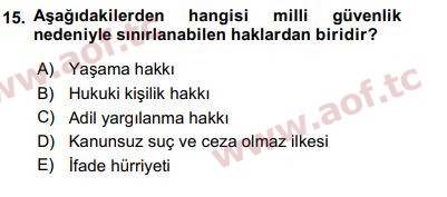 2019 İnsan Hakları ve Kamu Özgürlükleri Arasınav 15. Çıkmış Sınav Sorusu