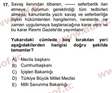 2019 İnsan Hakları ve Kamu Özgürlükleri Arasınav 17. Çıkmış Sınav Sorusu