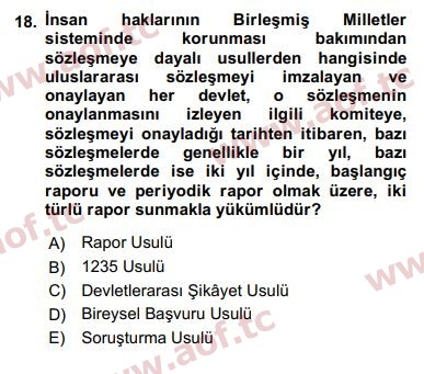 2019 İnsan Hakları ve Kamu Özgürlükleri Arasınav 18. Çıkmış Sınav Sorusu