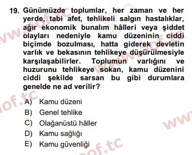 2019 İnsan Hakları ve Kamu Özgürlükleri Arasınav 19. Çıkmış Sınav Sorusu