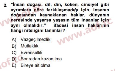 2019 İnsan Hakları ve Kamu Özgürlükleri Arasınav 2. Çıkmış Sınav Sorusu