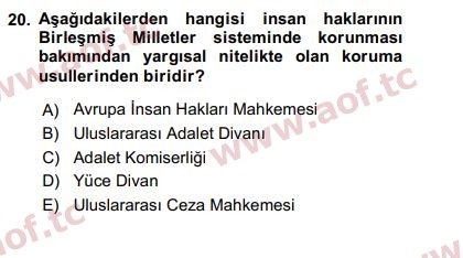 2019 İnsan Hakları ve Kamu Özgürlükleri Arasınav 20. Çıkmış Sınav Sorusu