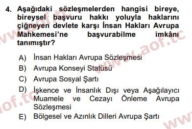 2019 İnsan Hakları ve Kamu Özgürlükleri Arasınav 4. Çıkmış Sınav Sorusu