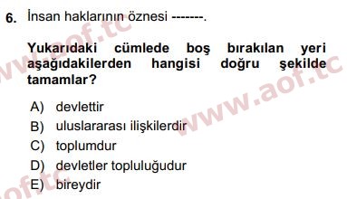 2019 İnsan Hakları ve Kamu Özgürlükleri Arasınav 6. Çıkmış Sınav Sorusu