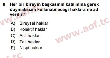 2019 İnsan Hakları ve Kamu Özgürlükleri Arasınav 9. Çıkmış Sınav Sorusu