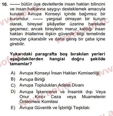 2019 İnsan Hakları ve Kamu Özgürlükleri Final 10. Çıkmış Sınav Sorusu