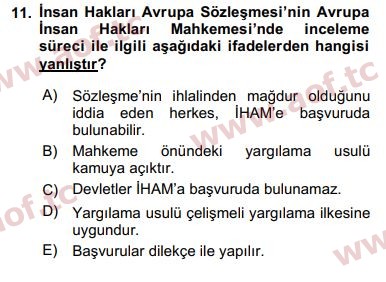 2019 İnsan Hakları ve Kamu Özgürlükleri Final 11. Çıkmış Sınav Sorusu