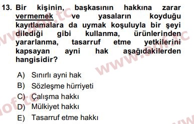 2019 İnsan Hakları ve Kamu Özgürlükleri Final 13. Çıkmış Sınav Sorusu