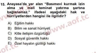 2019 İnsan Hakları ve Kamu Özgürlükleri Final 15. Çıkmış Sınav Sorusu