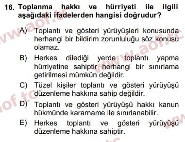 2019 İnsan Hakları ve Kamu Özgürlükleri Final 16. Çıkmış Sınav Sorusu