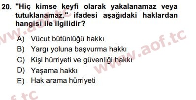 2019 İnsan Hakları ve Kamu Özgürlükleri Final 20. Çıkmış Sınav Sorusu