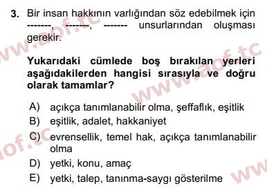 2019 İnsan Hakları ve Kamu Özgürlükleri Final 3. Çıkmış Sınav Sorusu