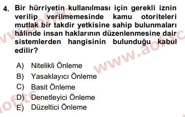 2019 İnsan Hakları ve Kamu Özgürlükleri Final 4. Çıkmış Sınav Sorusu