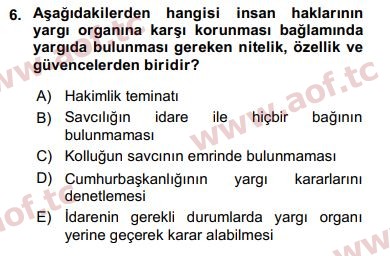 2019 İnsan Hakları ve Kamu Özgürlükleri Final 6. Çıkmış Sınav Sorusu