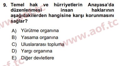 2019 İnsan Hakları ve Kamu Özgürlükleri Final 9. Çıkmış Sınav Sorusu