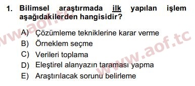 2016 Sosyal Bilimlerde Araştırma Yöntemleri Arasınav 1. Çıkmış Sınav Sorusu