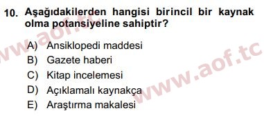 2016 Sosyal Bilimlerde Araştırma Yöntemleri Arasınav 10. Çıkmış Sınav Sorusu